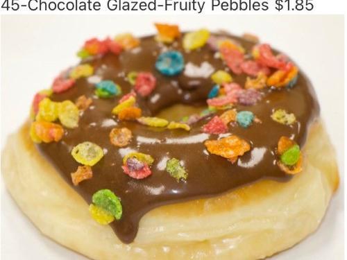 Chocolate Fruity Pebbles Glaze Donut